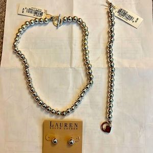 Ralph Lauren Silver necklace, bracelet and earring set.
